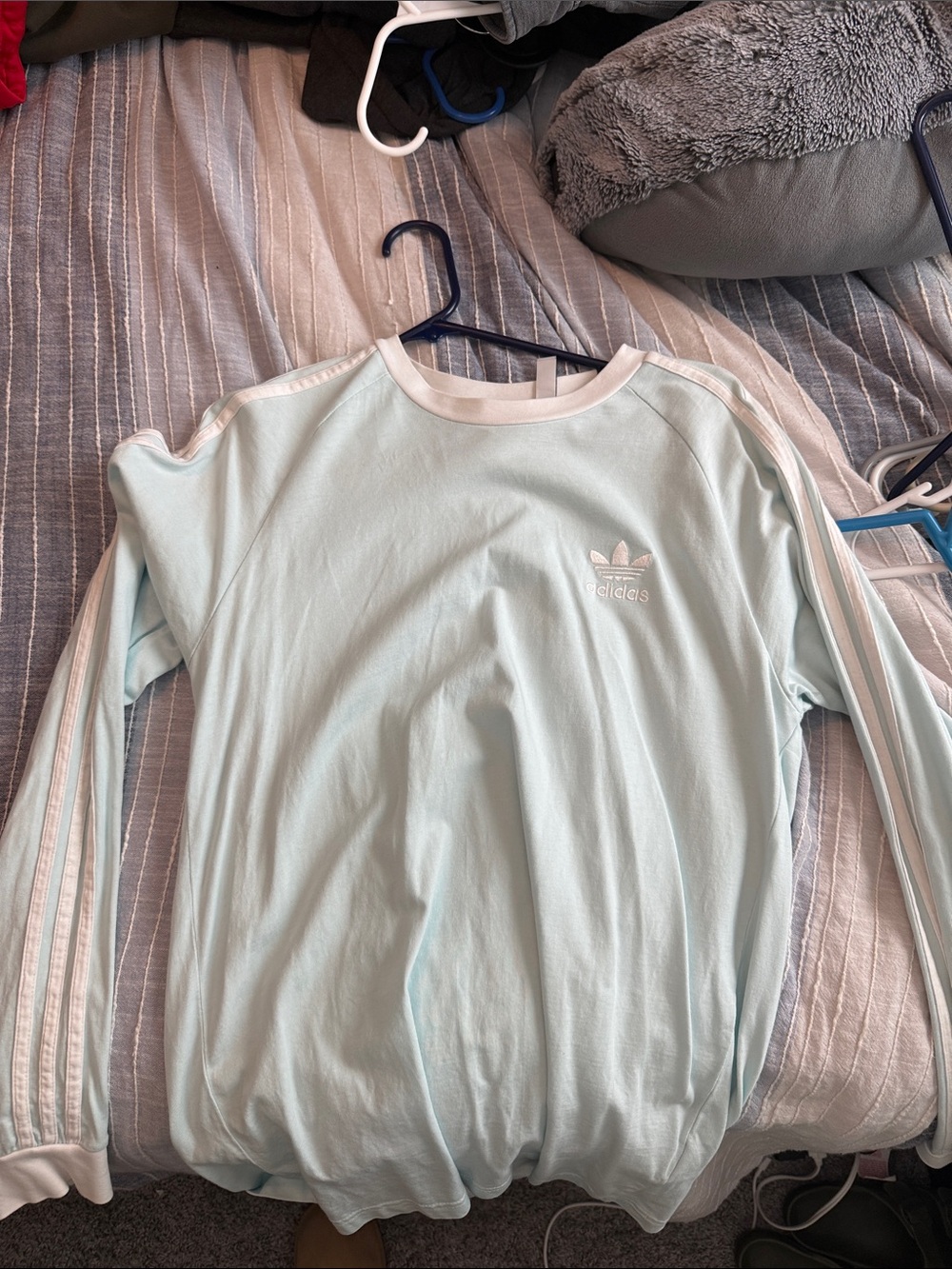 adidas men’s Light Mint Crewneck Sweatshirt with White Stripes